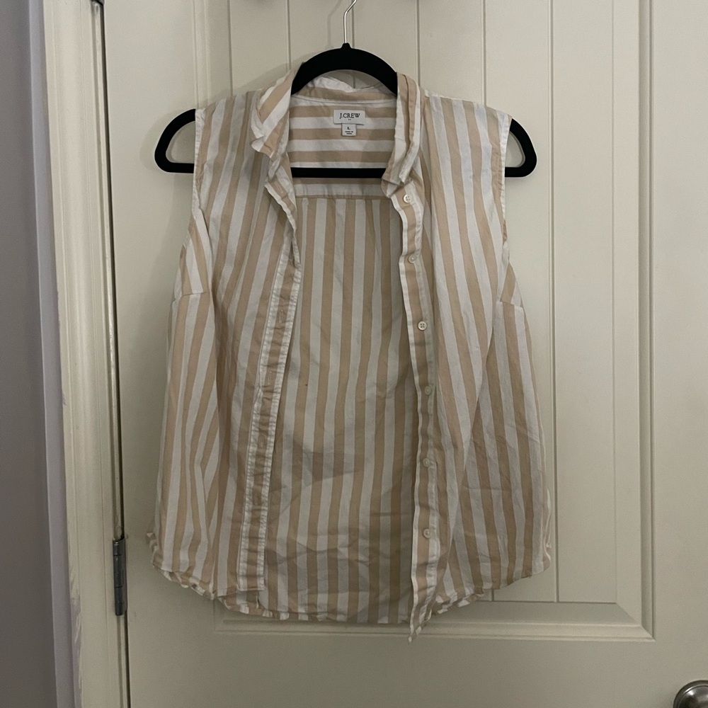 J.Crew Sleeveless Button-Down Shirt in white and beige